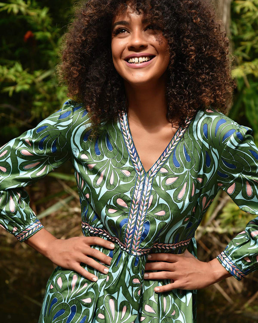 Tier She Goes Dress Green + Blue