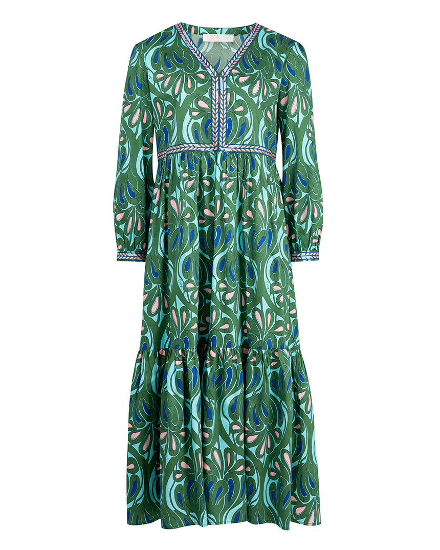 Tier She Goes Dress Green + Blue