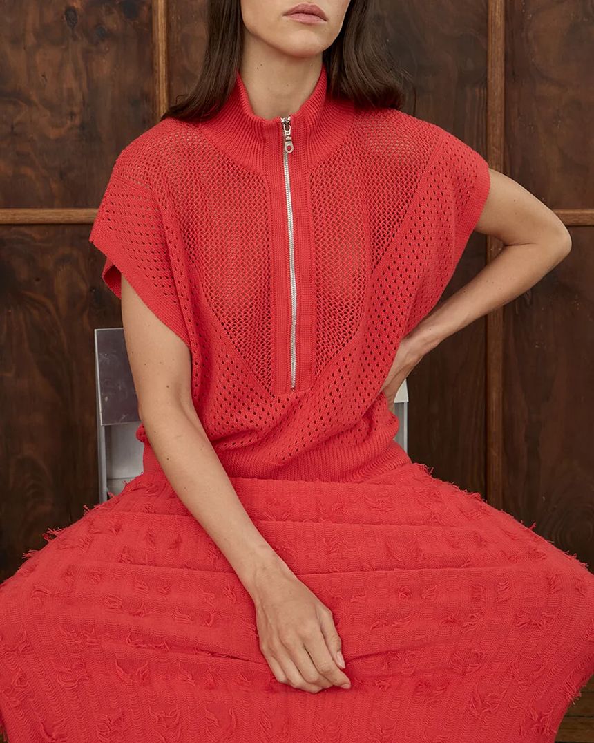 Carrie Zip Top Red