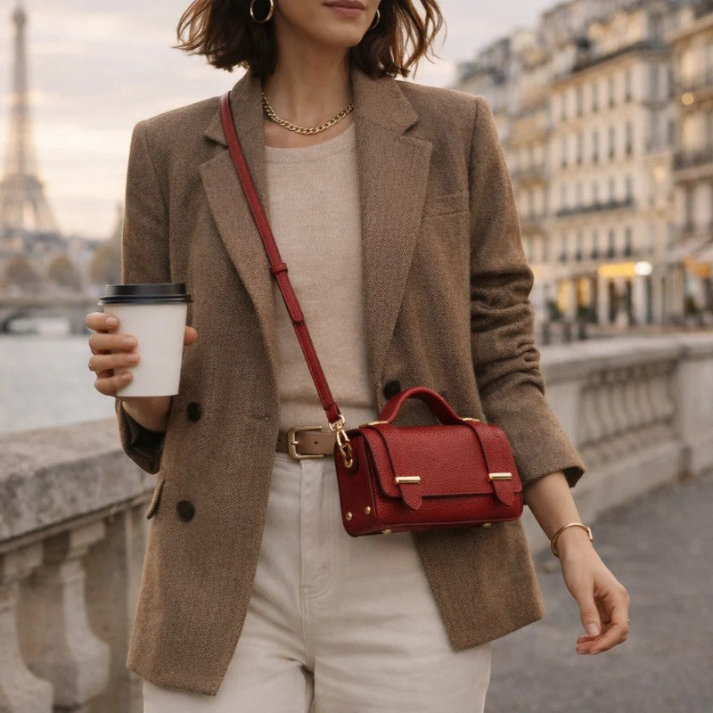 Margot Leather Clutch Rouge