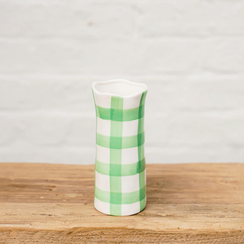 Mint Green and White Gingham Vase Small