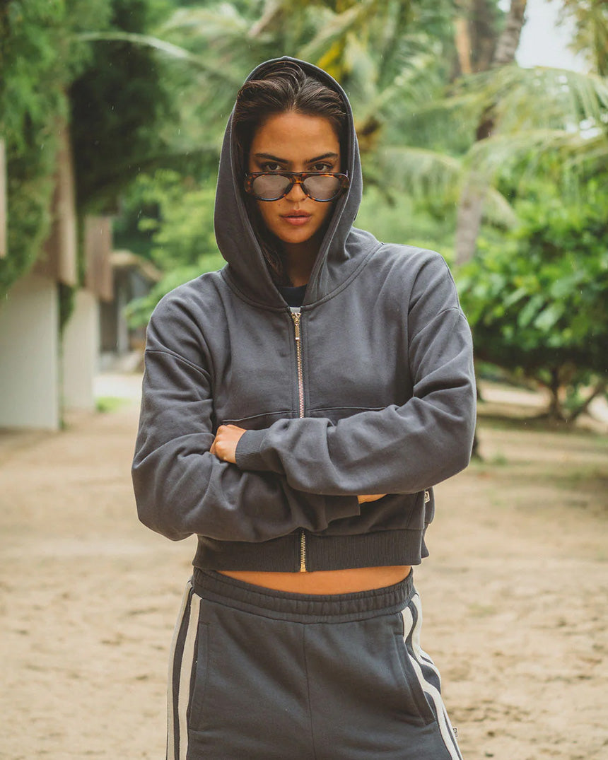 Zip Hoodie Washed Black