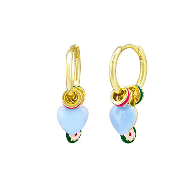 Blue Heart Charms Huggie Earrings