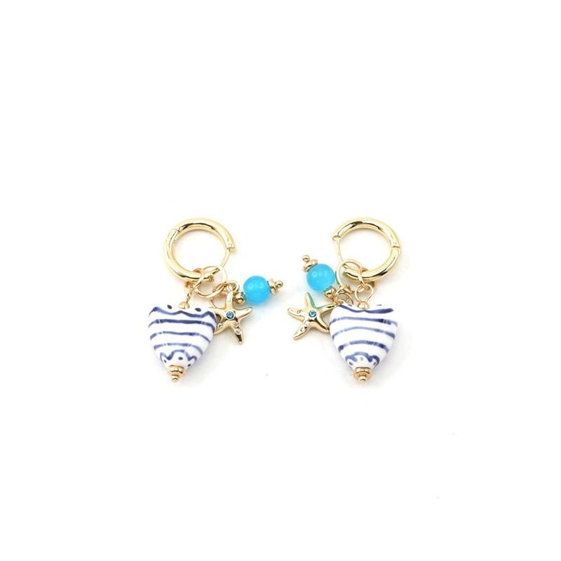 Blue Stripe Heart Charm Earrings