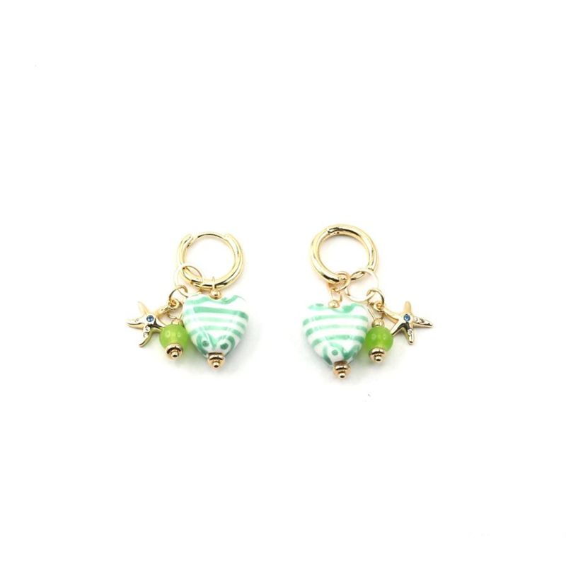 Green Stripe Heart Charm Earrings