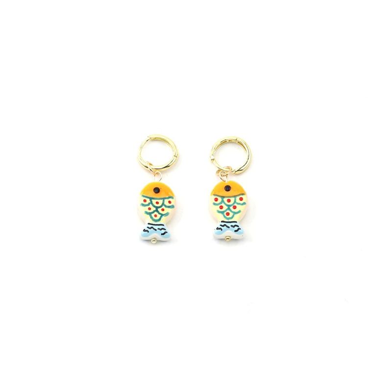 Orange Painted Fish Earrings