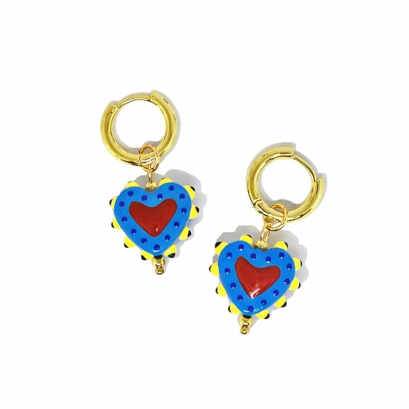 Blue Painted Heart Earrings