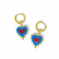 Blue Painted Heart Earrings