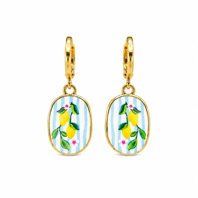Blue Stripey Lemon Earrings