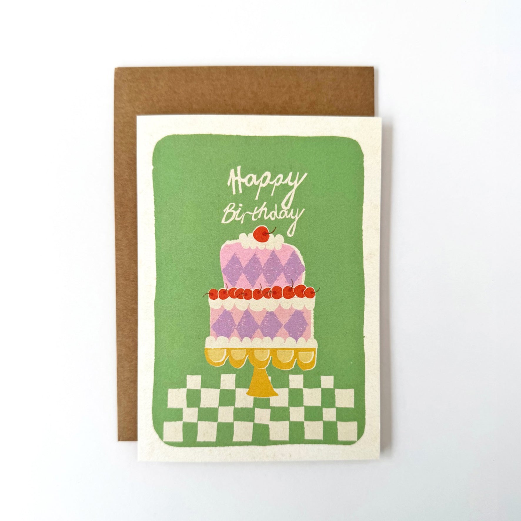 Happy Birthday Cake Card Green