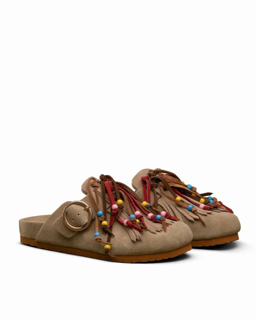 Flair Fringe Mule Sand