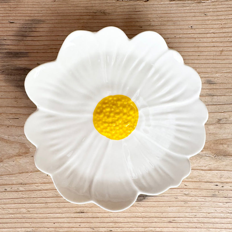 Flower Trinket Dish White with Yellow