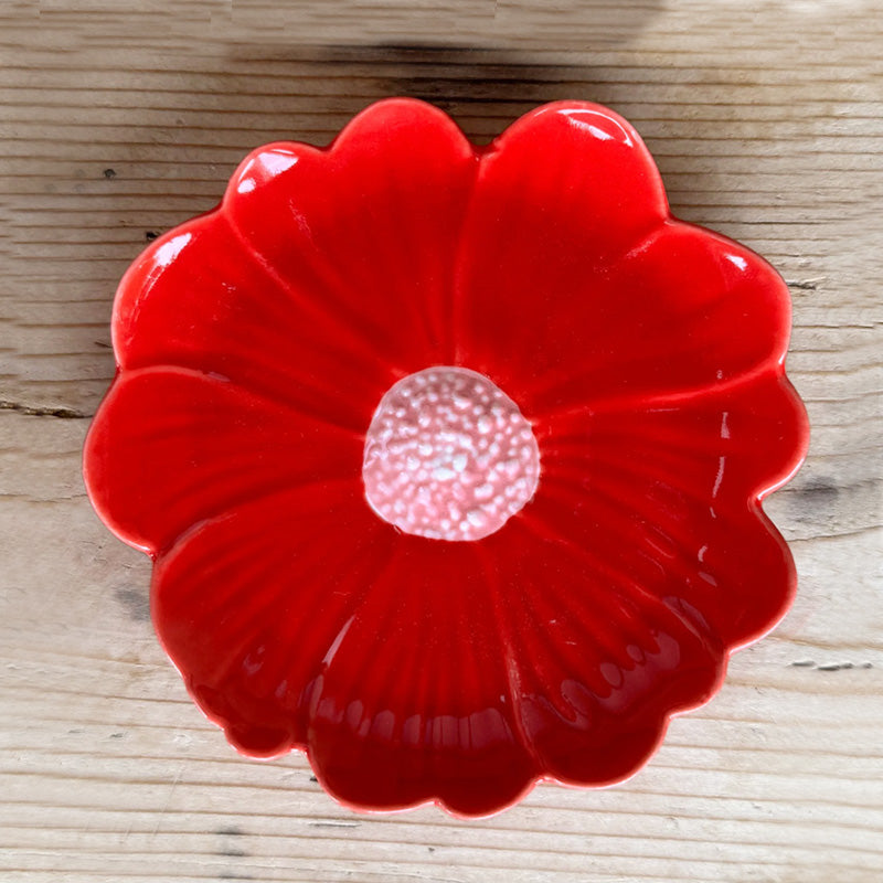 Flower Trinket Dish Red with Pink