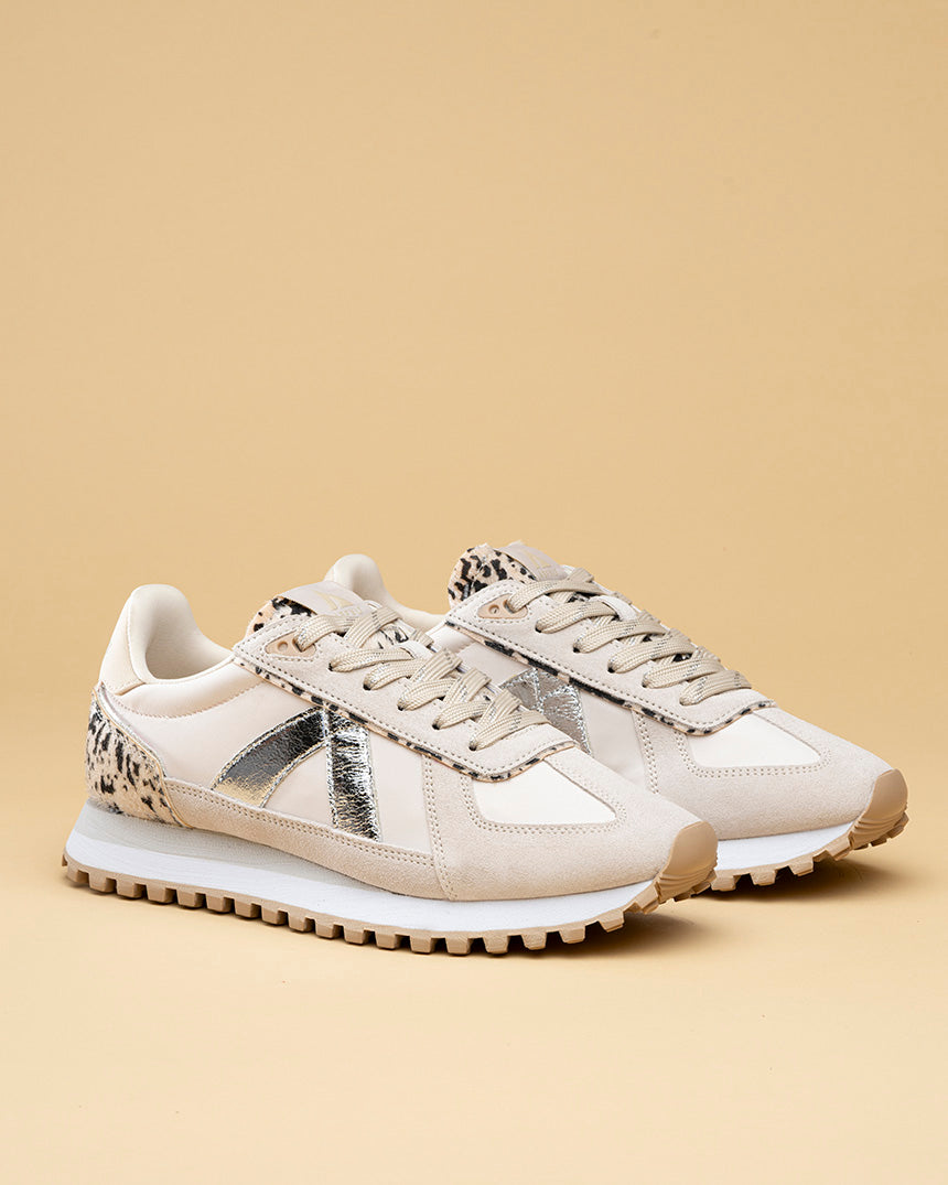 Gate Sneaker Tan Silver Pony Hair