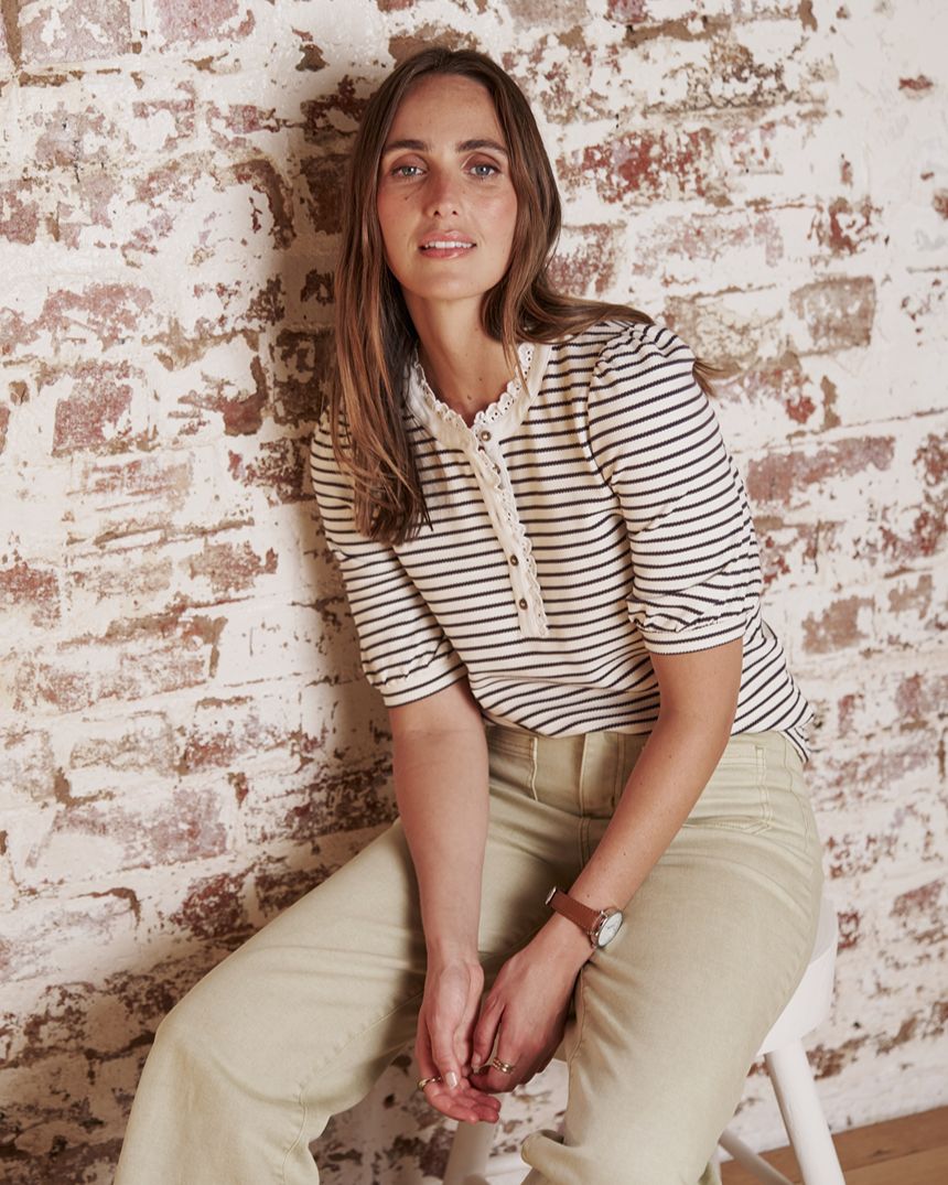 Jacqueline Top White with Charcoal Stripe