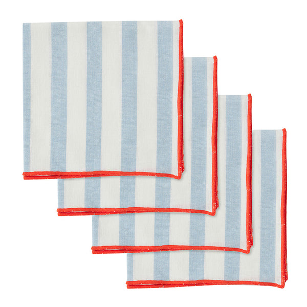 Luna Cotton Napkins Sky/Red Set of 4