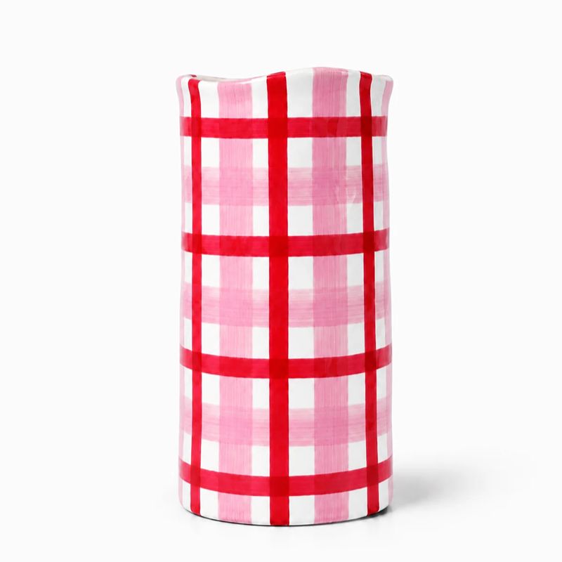 Pink and Red Gingham Large Vase