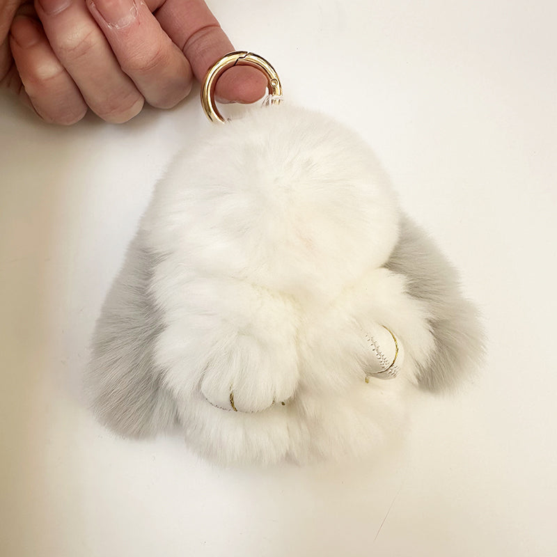 Mini Rabbit Fur Bag Charm Grey Ear