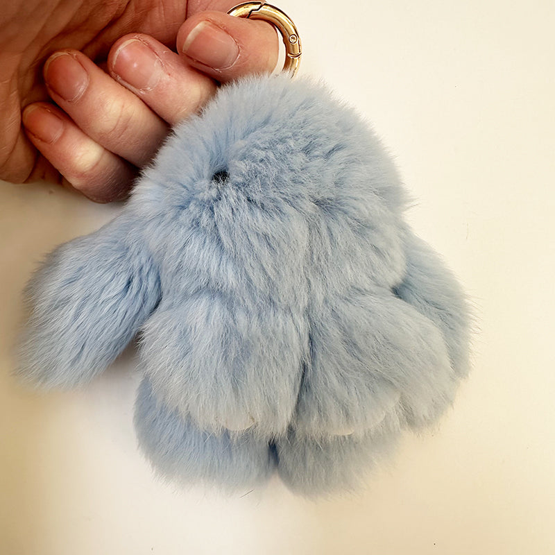 Mini Rabbit Fur Bag Charm Soft Blue