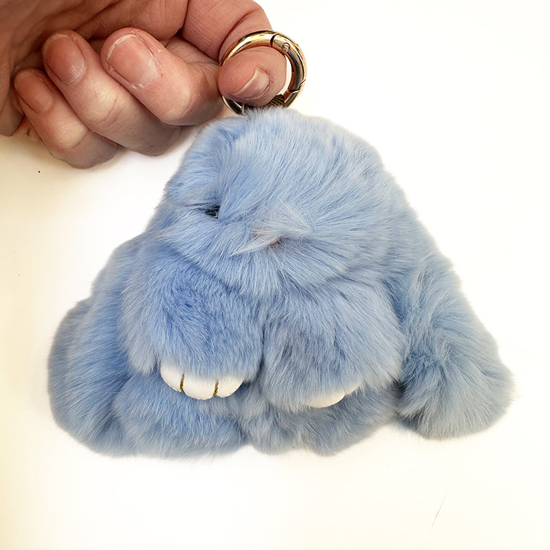 Mini Rabbit Fur Bag Charm Blue