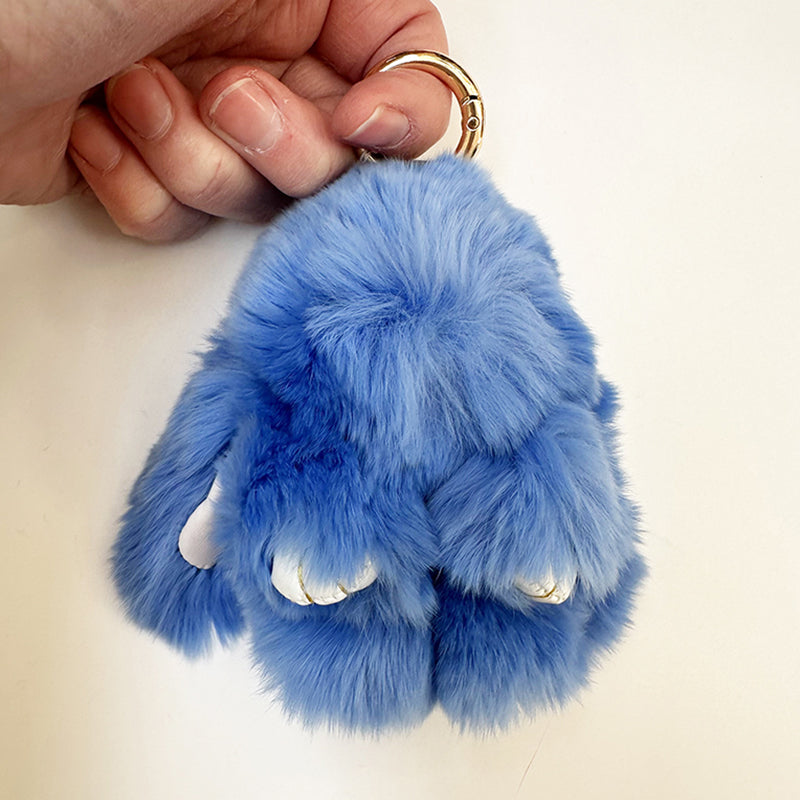 Mini Rabbit Fur Bag Charm Azure Blue