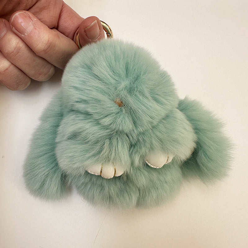 Mini Rabbit Fur Bag Charm Turquoise