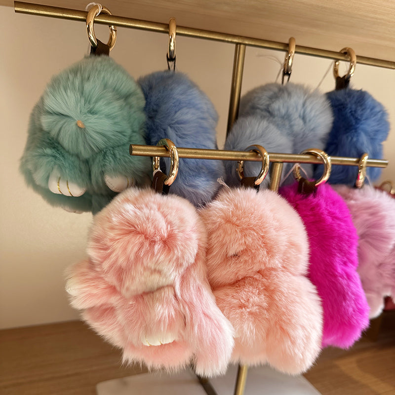 Mini Rabbit Fur Bag Charm Blue