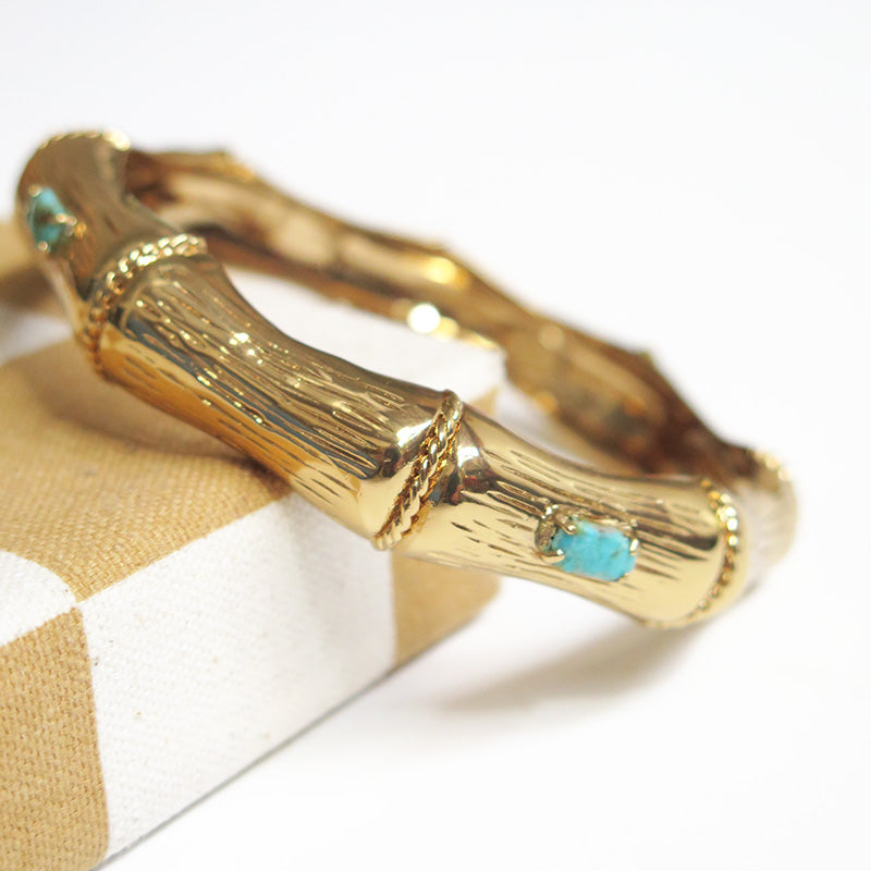 Bamboo Strass Gold Bangle with Turquoise