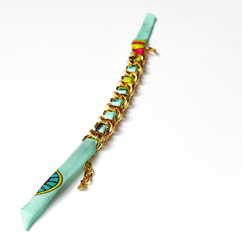 Decembre Gold Bracelet with 1cm Lucky You Sea Green Silk Twill