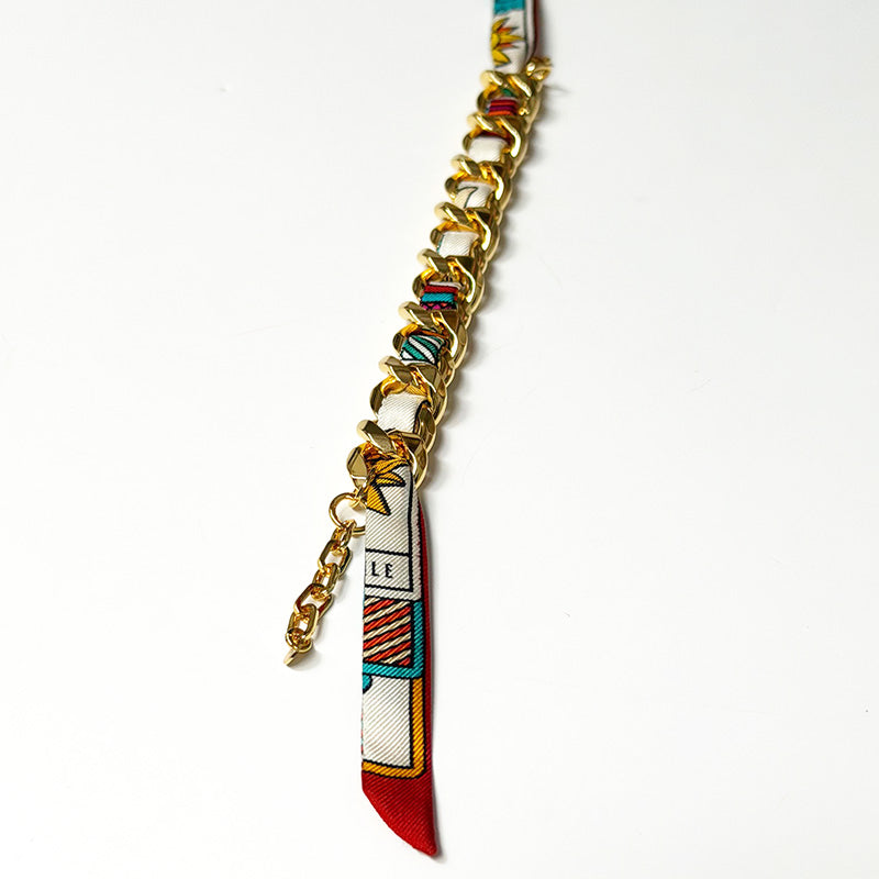 Decembre Gold Bracelet with 1cm Tarot Red Silk Twill