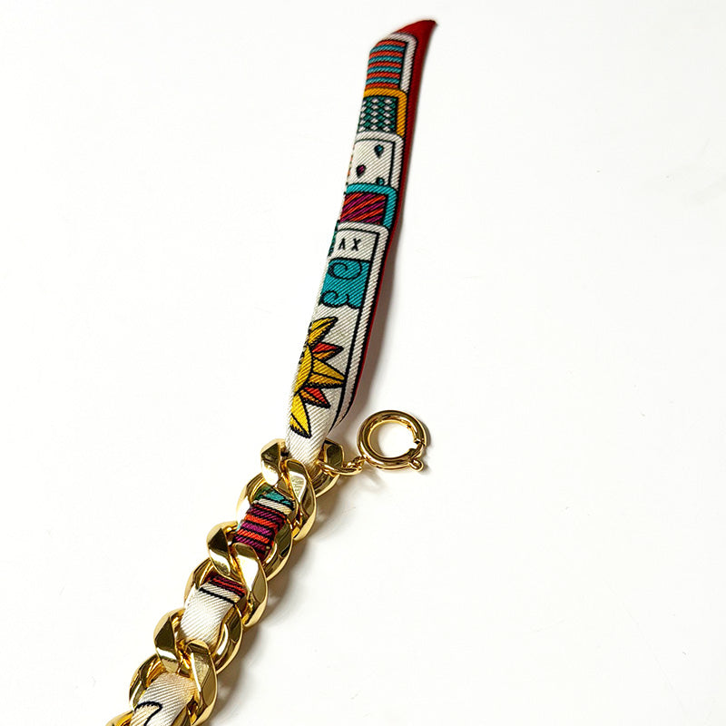 Decembre Gold Bracelet with 1cm Tarot Red Silk Twill