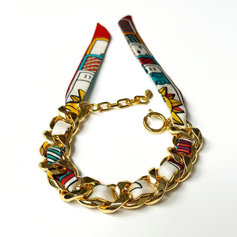 Decembre Gold Bracelet with 1cm Tarot Red Silk Twill
