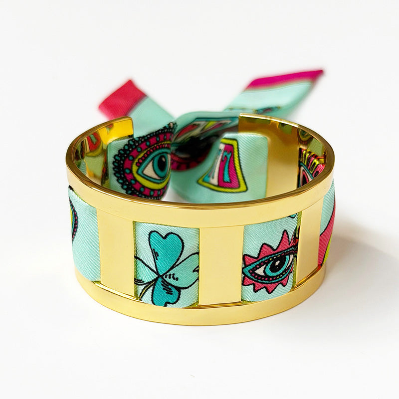 JMA Cuff with 2cm Lucky You Sea Green Silk Twill