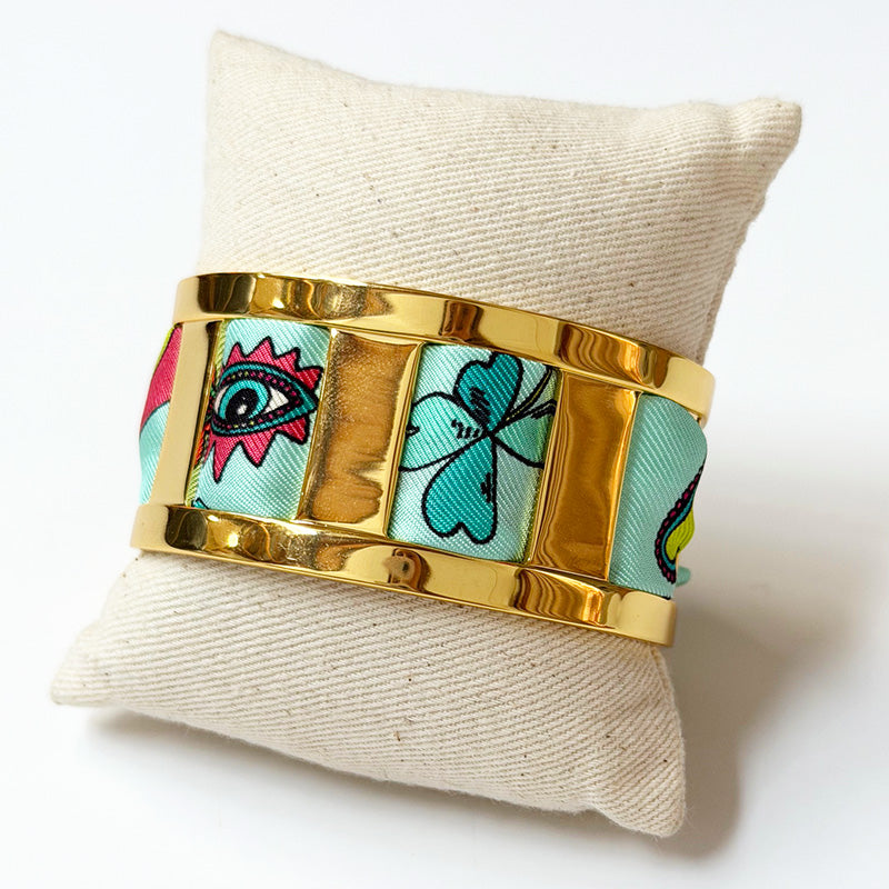 JMA Cuff with 2cm Lucky You Sea Green Silk Twill