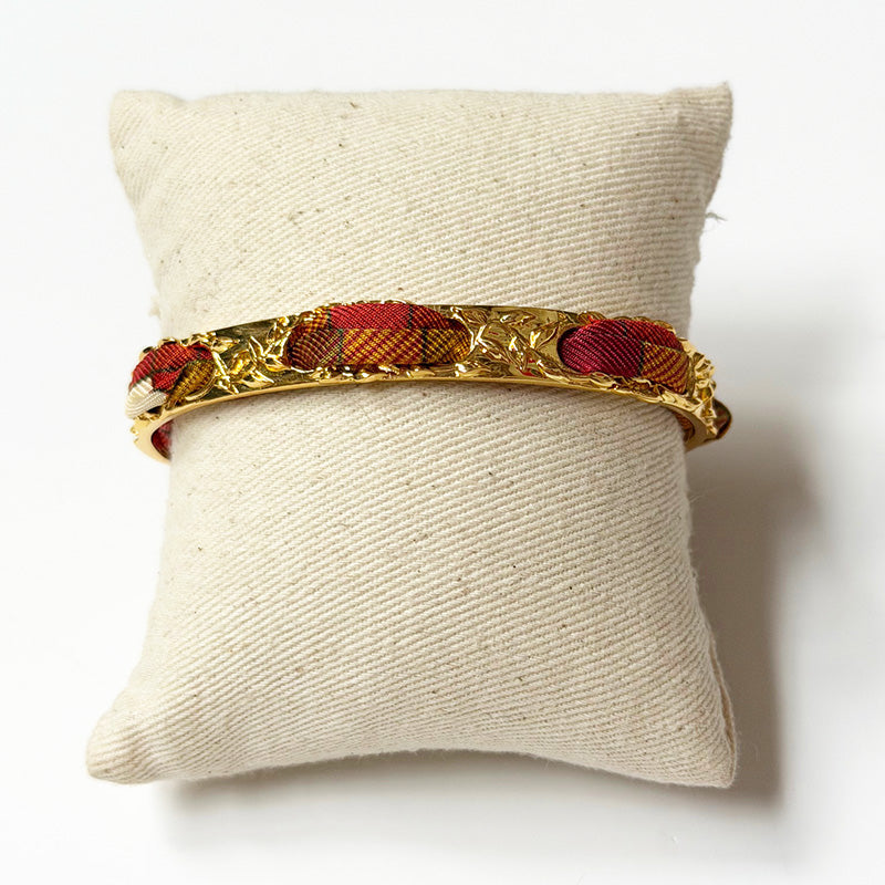 Fairy Gold Bracelet with 1cm Checkerboard Silk Twill
