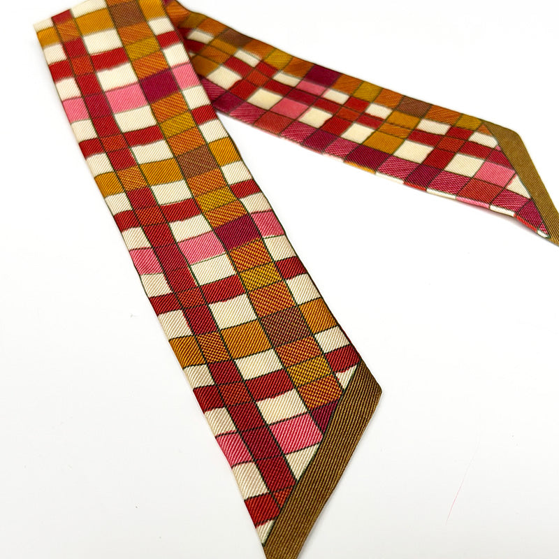 Silk Twill 4cm Checkerboard Red, Orange + Pink