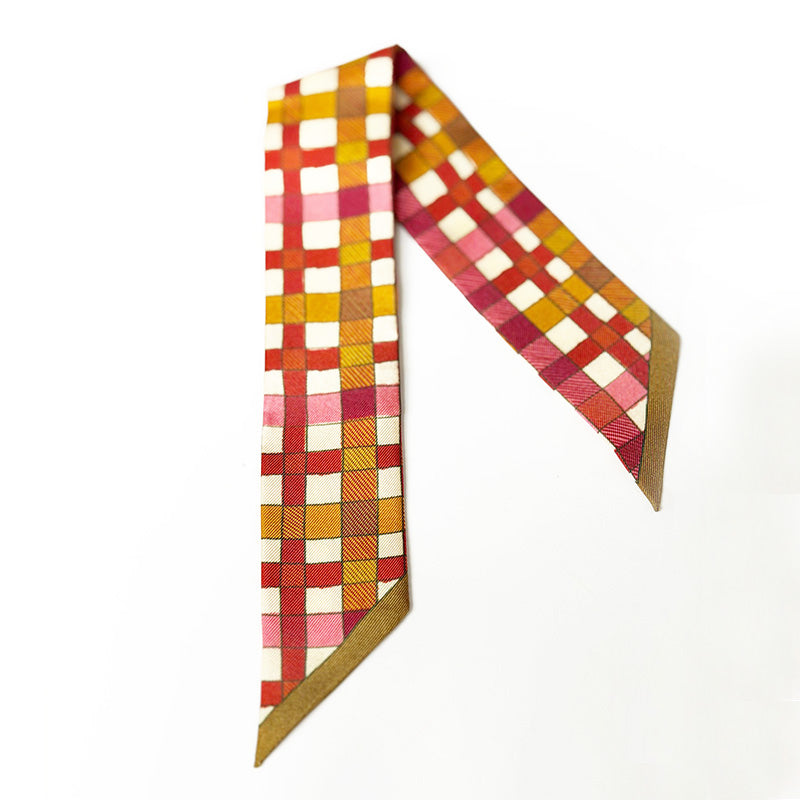 Silk Twill 4cm Checkerboard Red, Orange + Pink