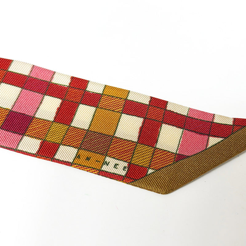 Silk Twill 4cm Checkerboard Red, Orange + Pink