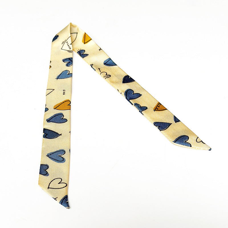 Silk Twill 2cm Hearts Blue + Cream