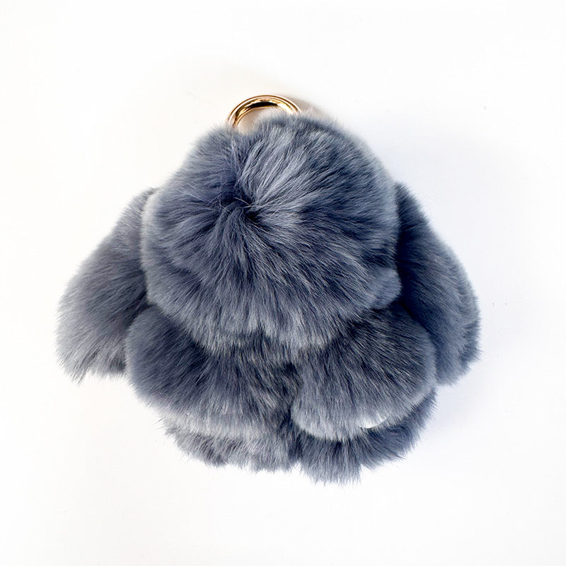 Mini Rabbit Fur Bag Charm  Key Ring Charcoal