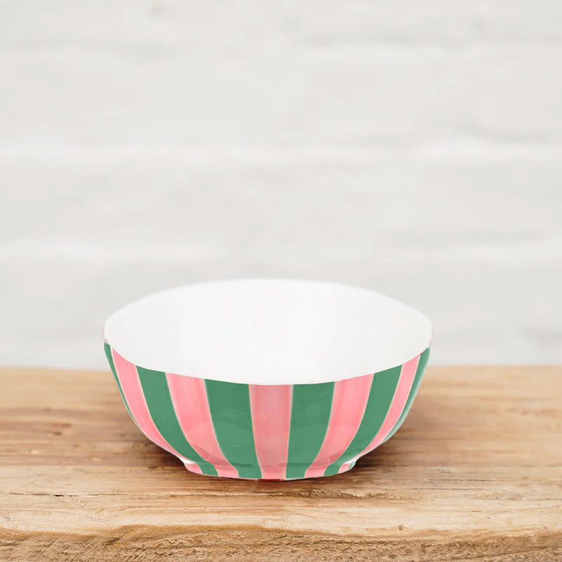Medium Bowl Pink and Green Stripe