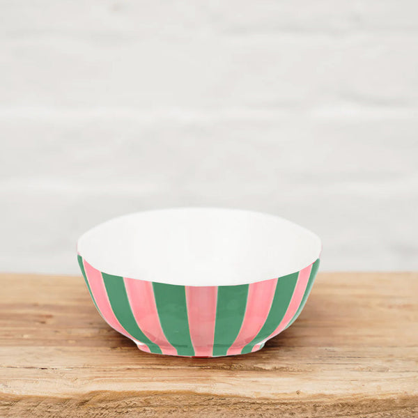 Medium Bowl Pink and Green Stripe