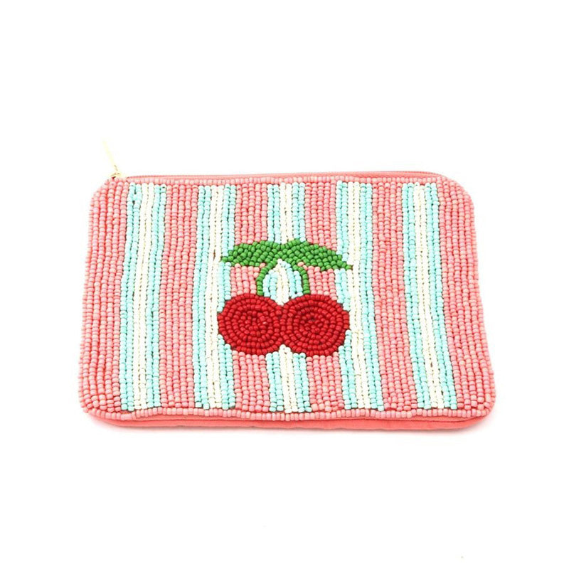 Cherry Pink/Mint Stripe Beaded Purse