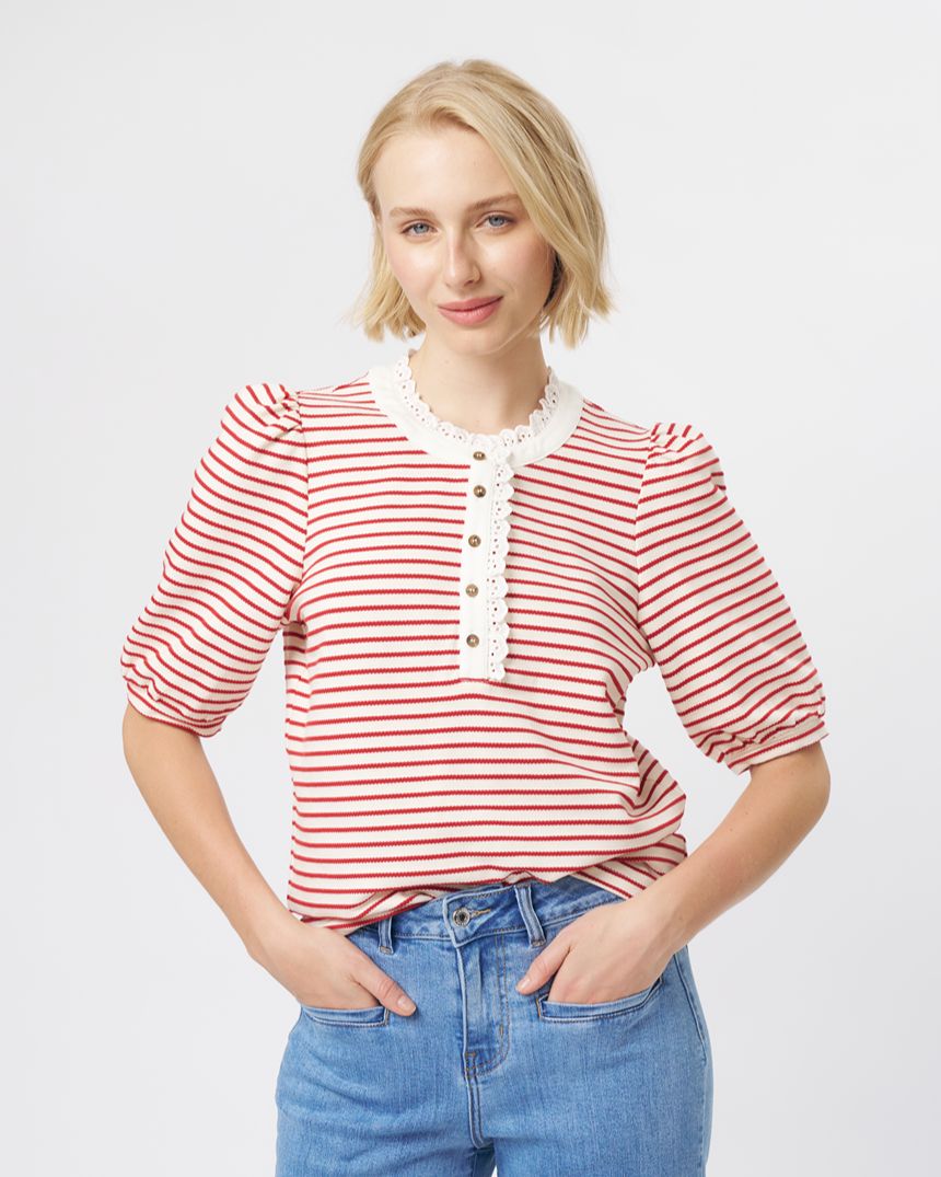 Jacqueline Top White with Red Stripe