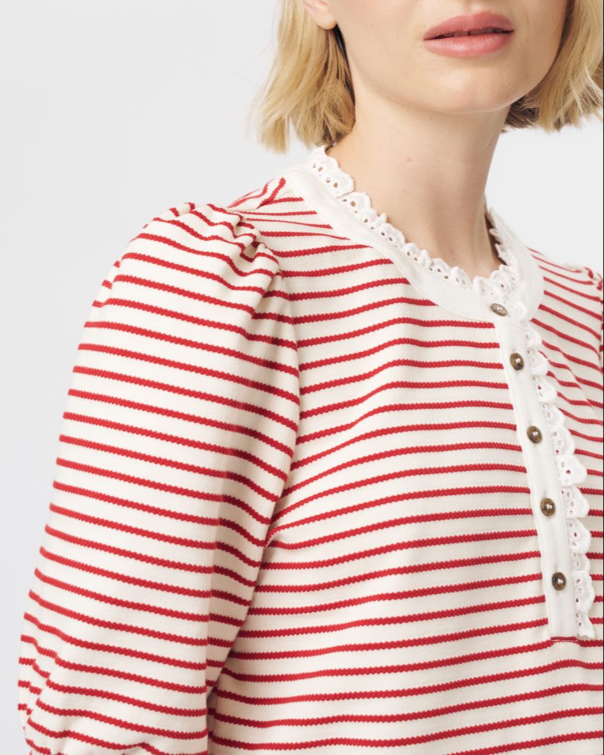 Jacqueline Top White with Red Stripe