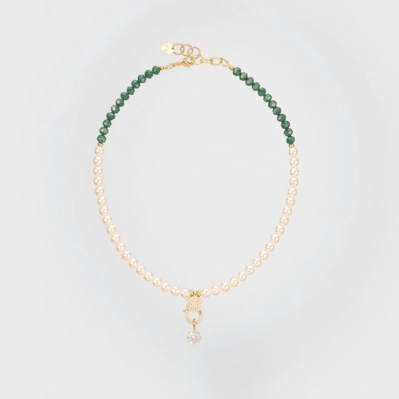 Locker Pearl Necklace Dark Green