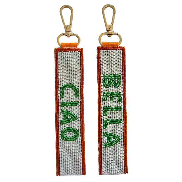 Ciao Bella Green/White/Red Beaded Keychain