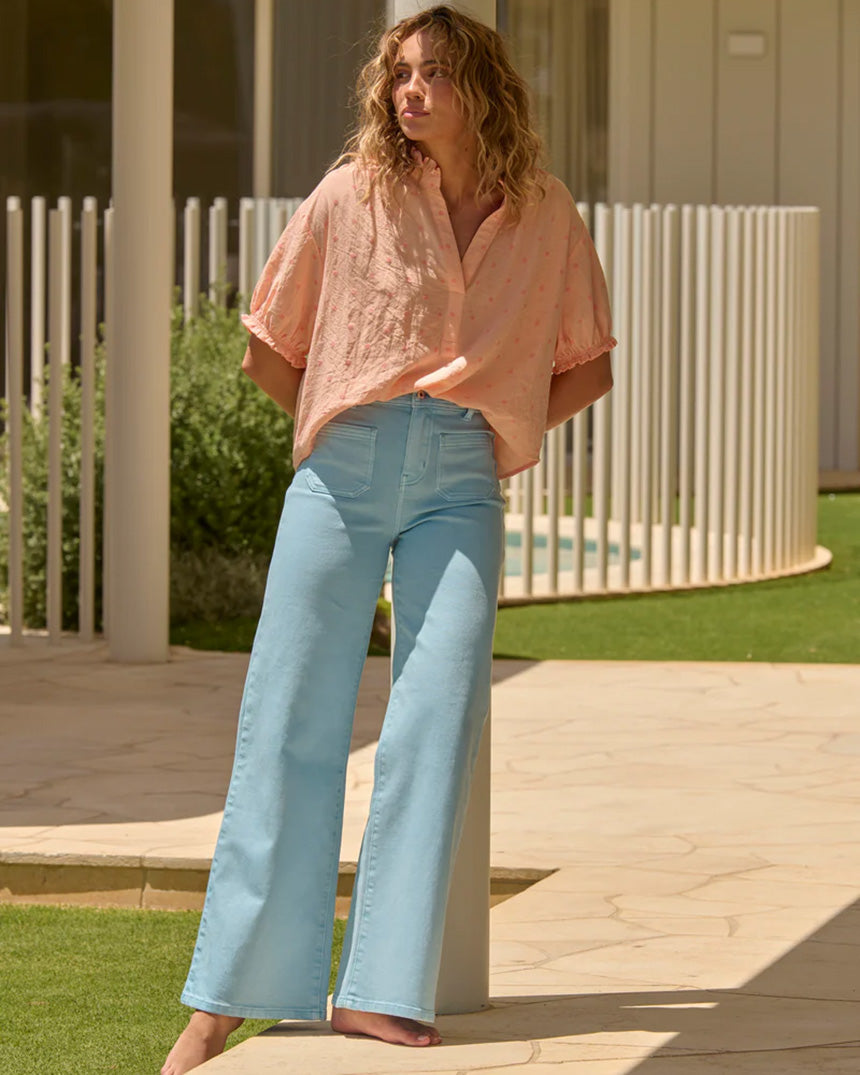 Sara Shirt Peach with Pink Dots