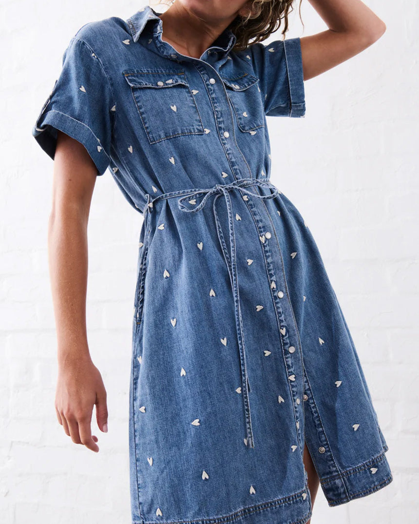 Simone Dress Heart 70s Blue