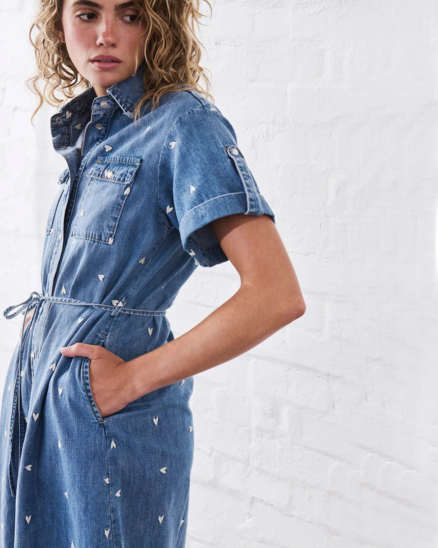 Simone Dress Heart 70s Blue